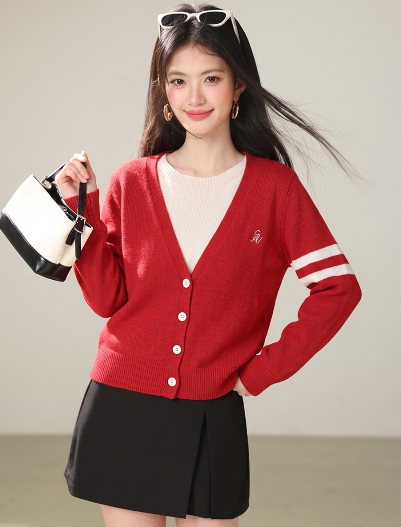 Slim red coat all-match cardigan for women