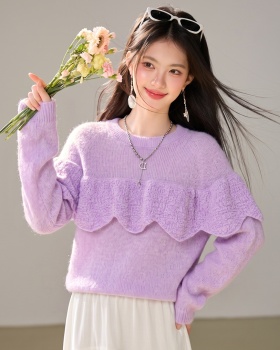 Purple hollow sweater all-match tops