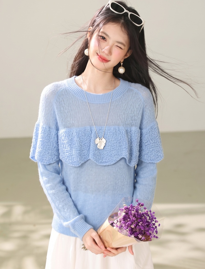 Purple hollow sweater all-match tops