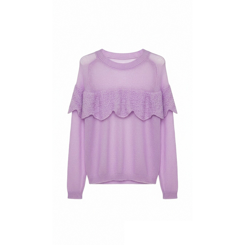 Purple hollow sweater all-match tops