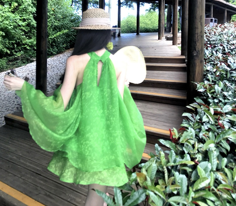 Vacation was white summer tops green sling skirt 2pcs set