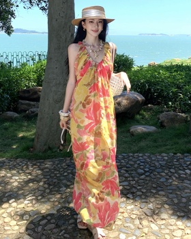 Summer sleeveless long dress niche V-neck dress