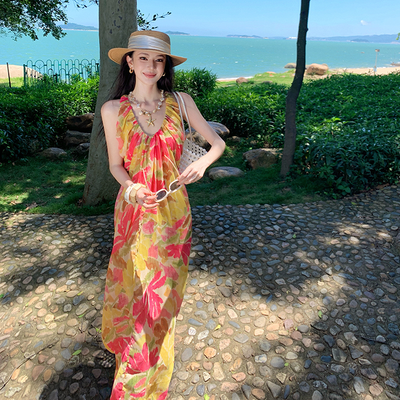Summer sleeveless long dress niche V-neck dress
