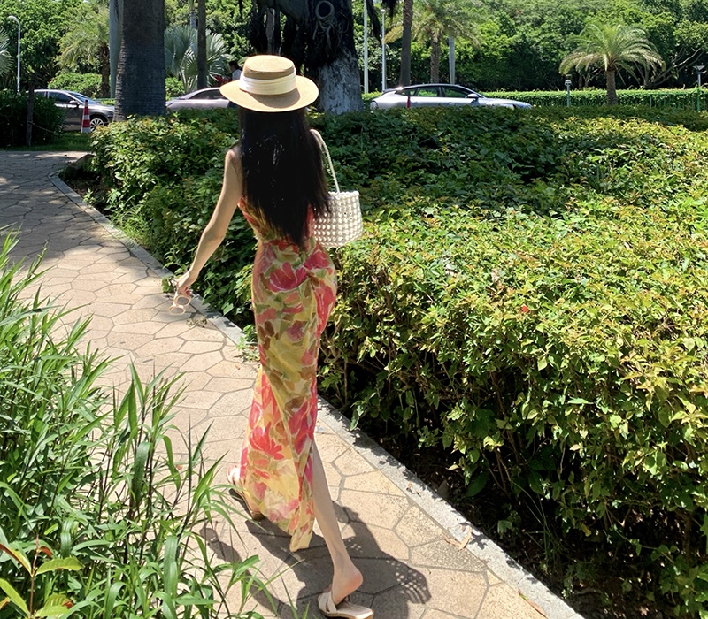 Summer sleeveless long dress niche V-neck dress