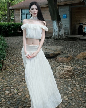 Vacation low-waist dress lotus leaf edges long dress 2pcs set
