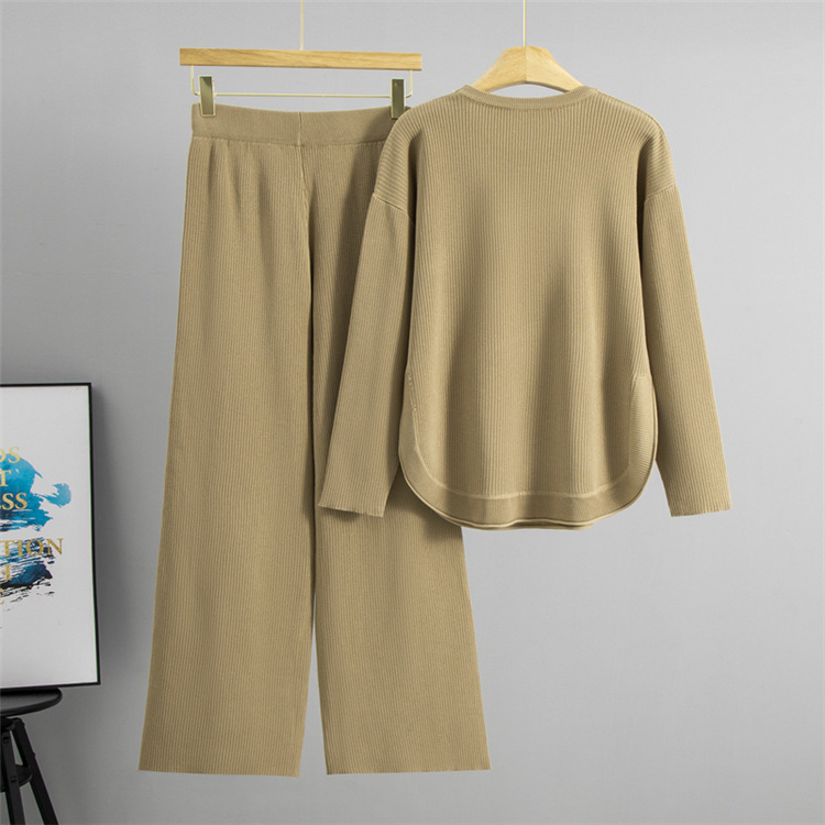 Autumn and winter wide leg pants tops 2pcs set for women
