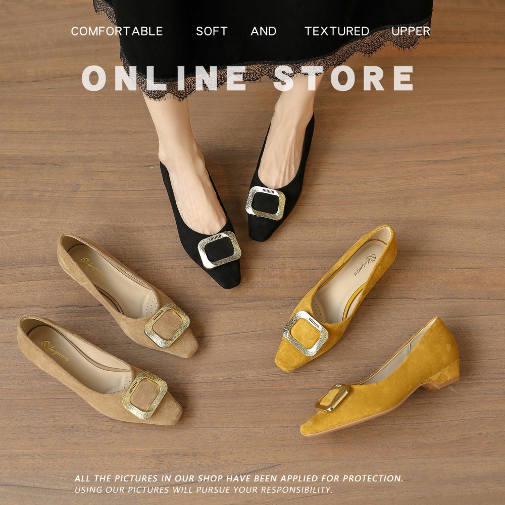 Side buckle shoes square head lazy shoes