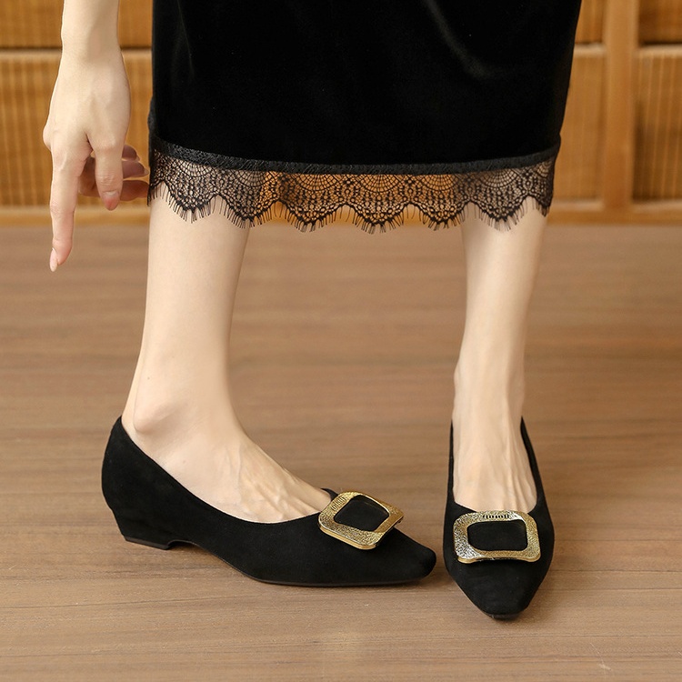 Side buckle shoes square head lazy shoes