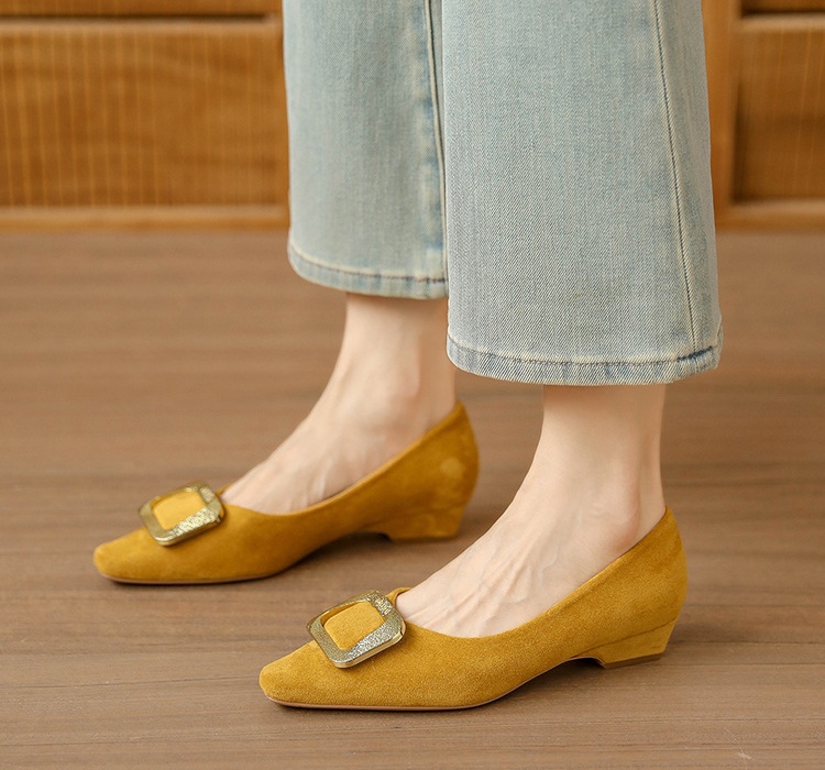Side buckle shoes square head lazy shoes