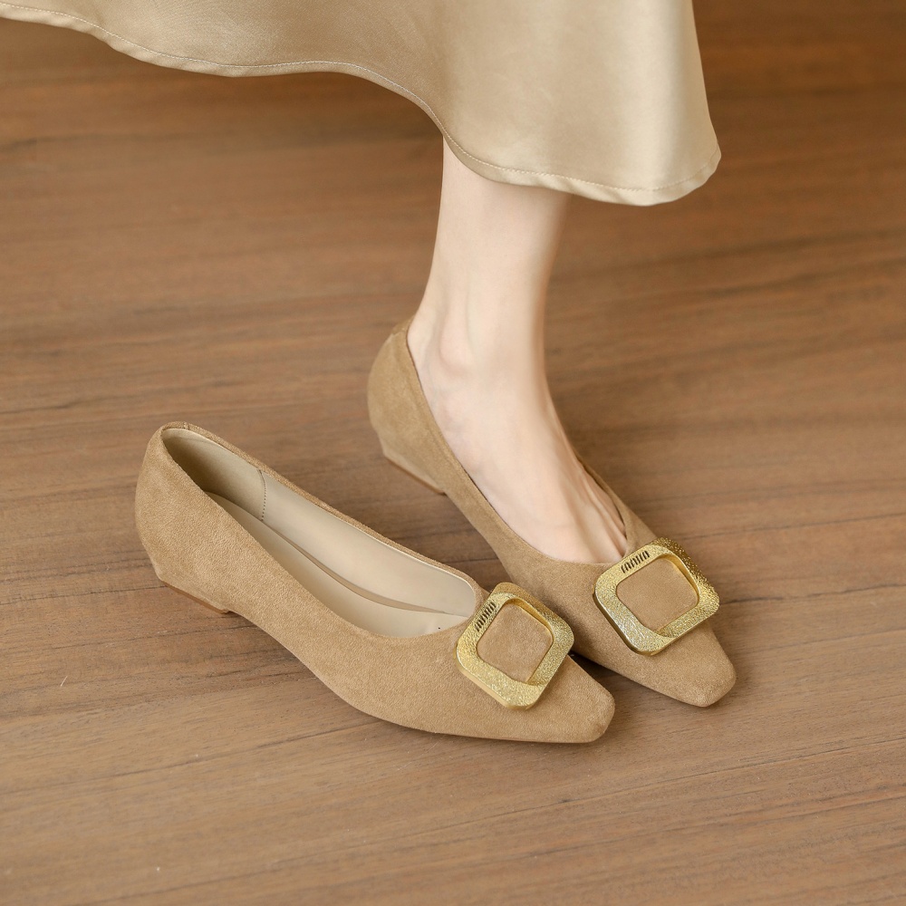 Side buckle shoes square head lazy shoes