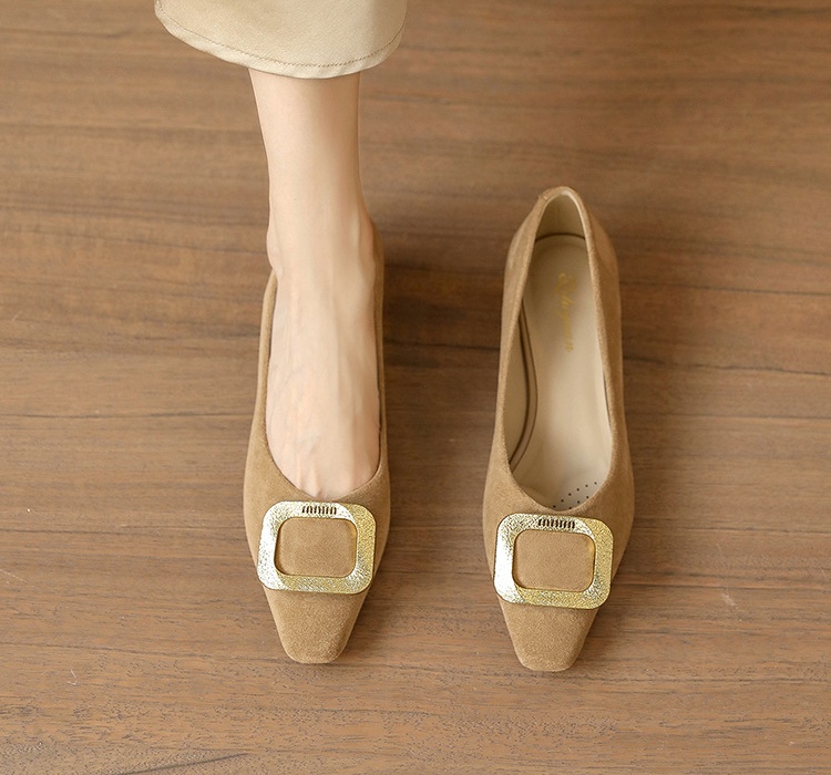 Side buckle shoes square head lazy shoes