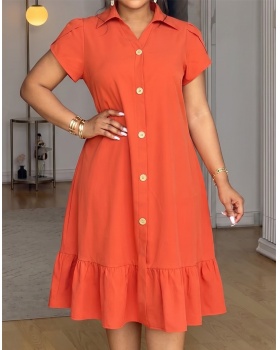 Lapel buckle European style A-line Casual pure dress