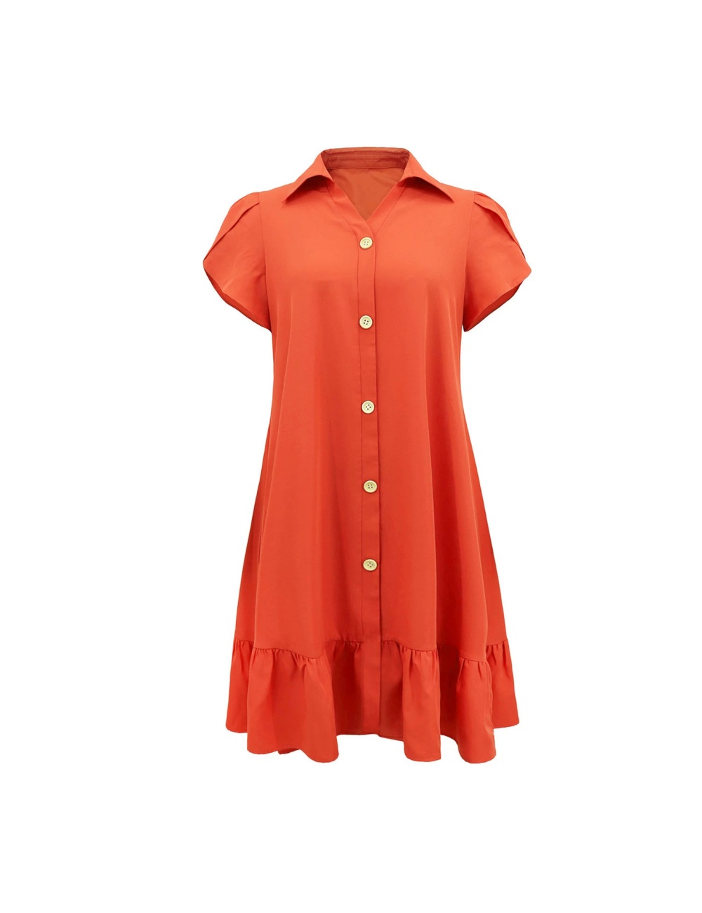 Lapel buckle European style A-line Casual pure dress