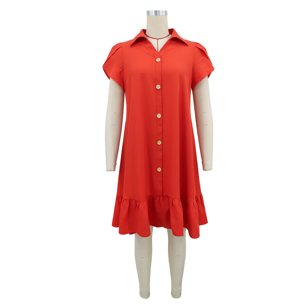 Lapel buckle European style A-line Casual pure dress