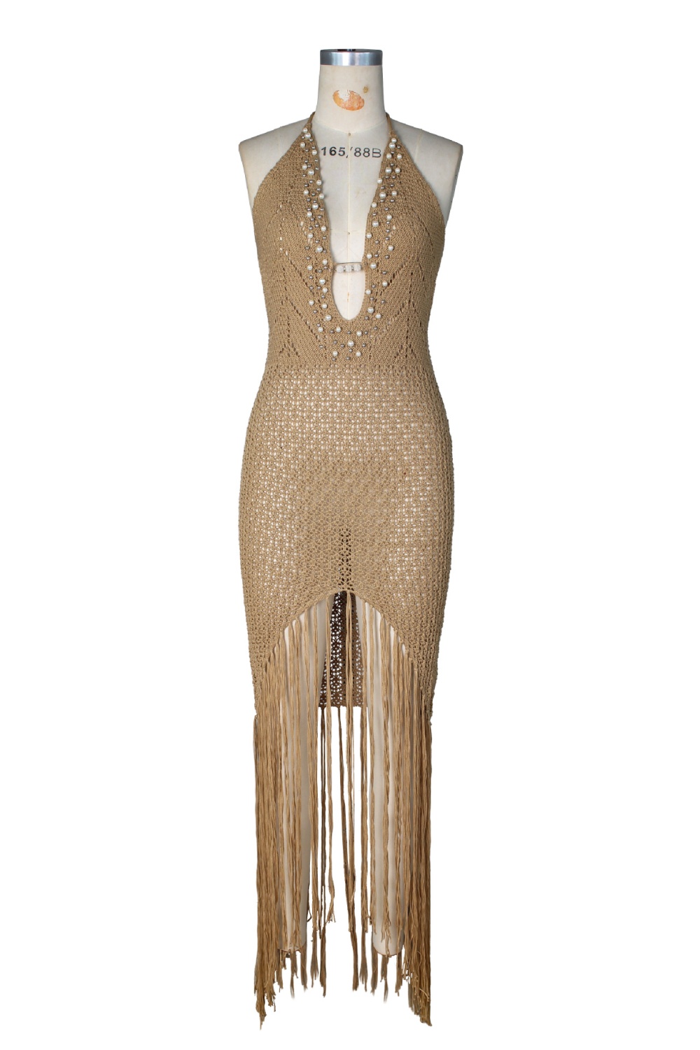 Hollow halter seaside dress vacation beading smock