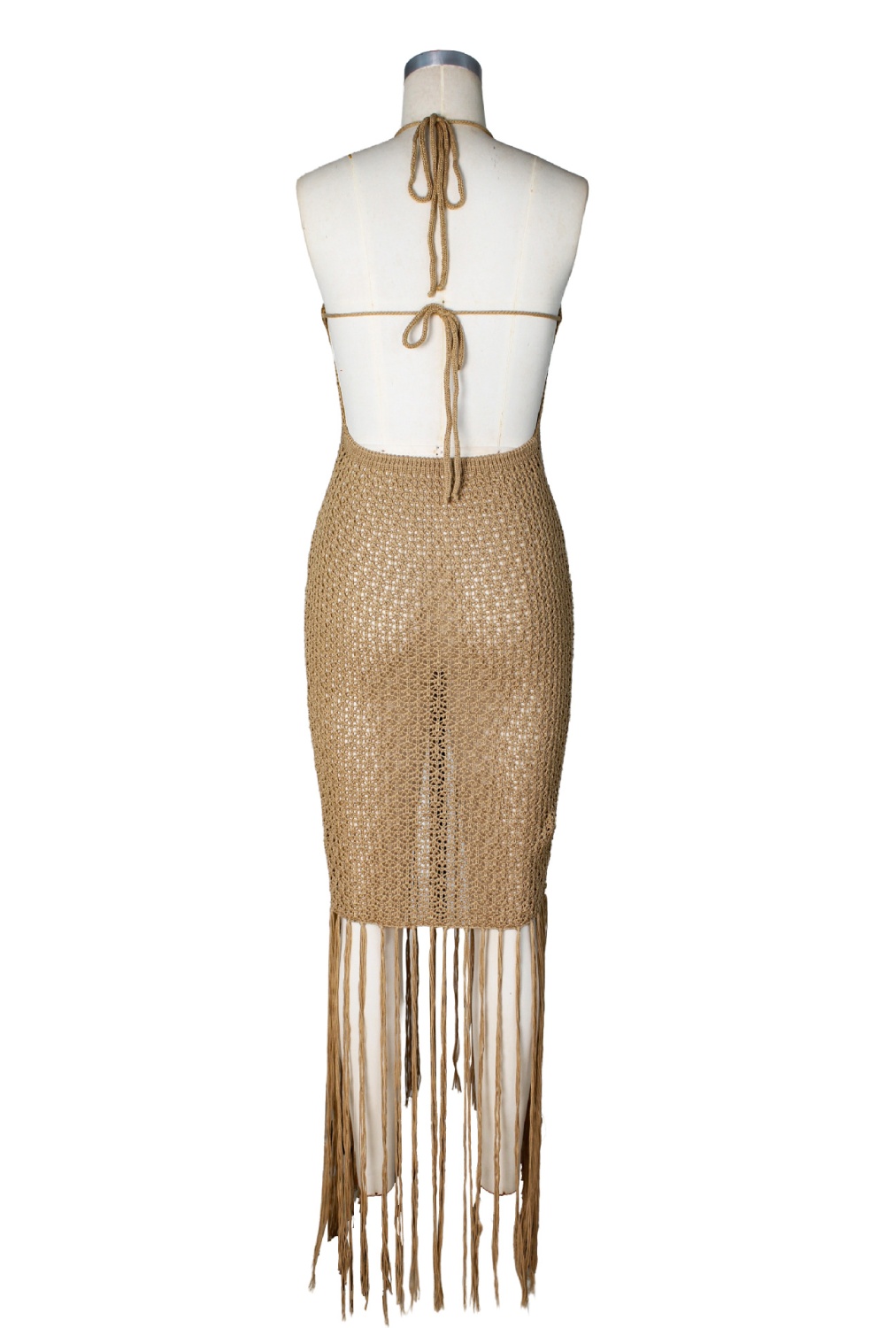Hollow halter seaside dress vacation beading smock