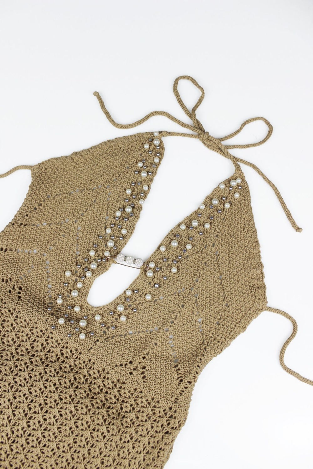 Hollow halter seaside dress vacation beading smock