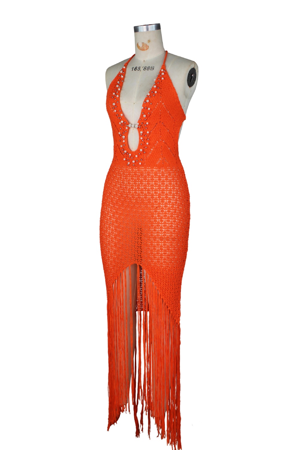 Hollow halter seaside dress vacation beading smock