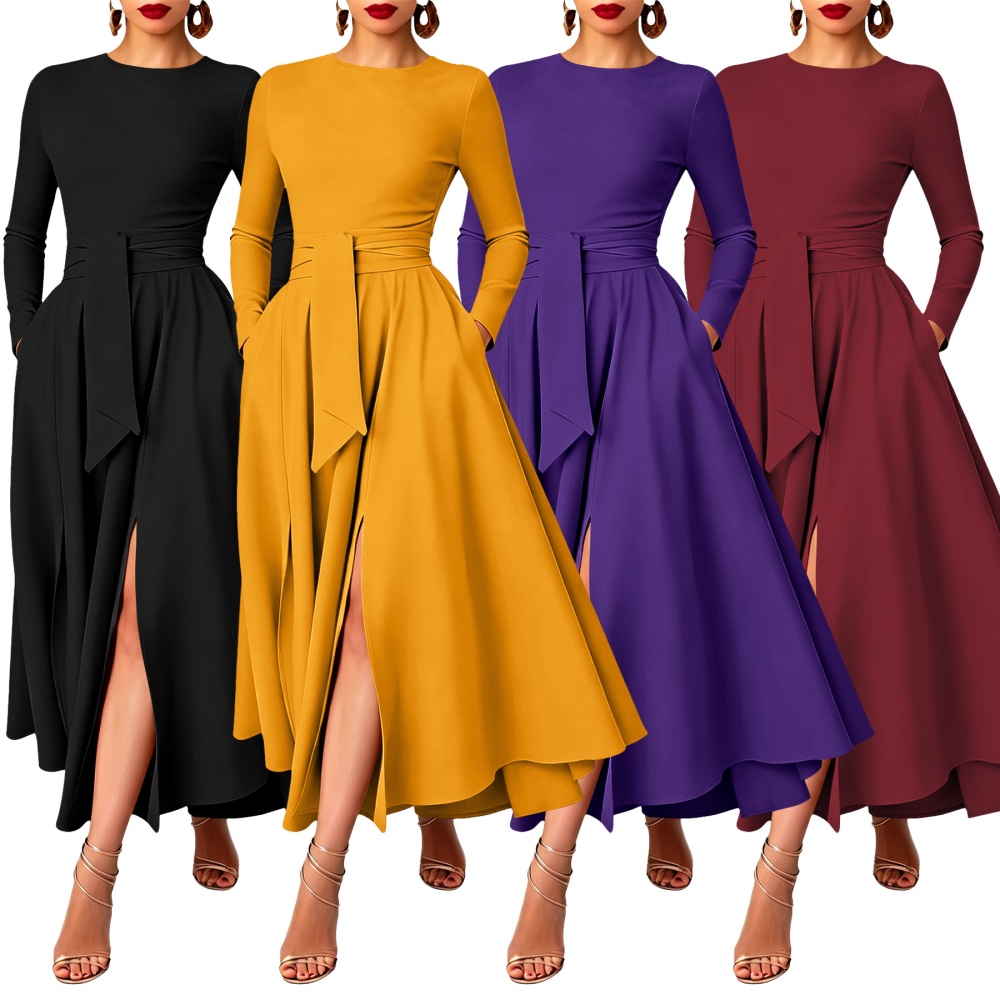 Frenum round neck long dress European style dress