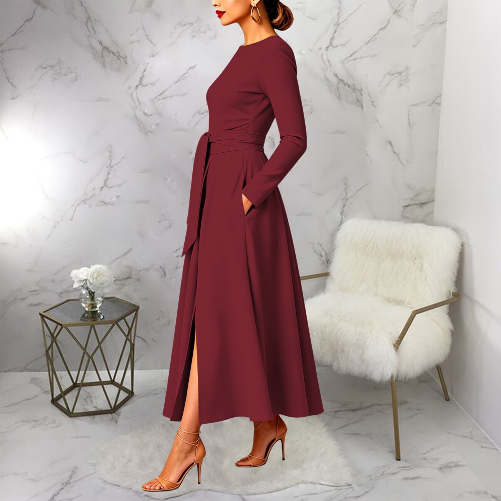 Frenum round neck long dress European style dress