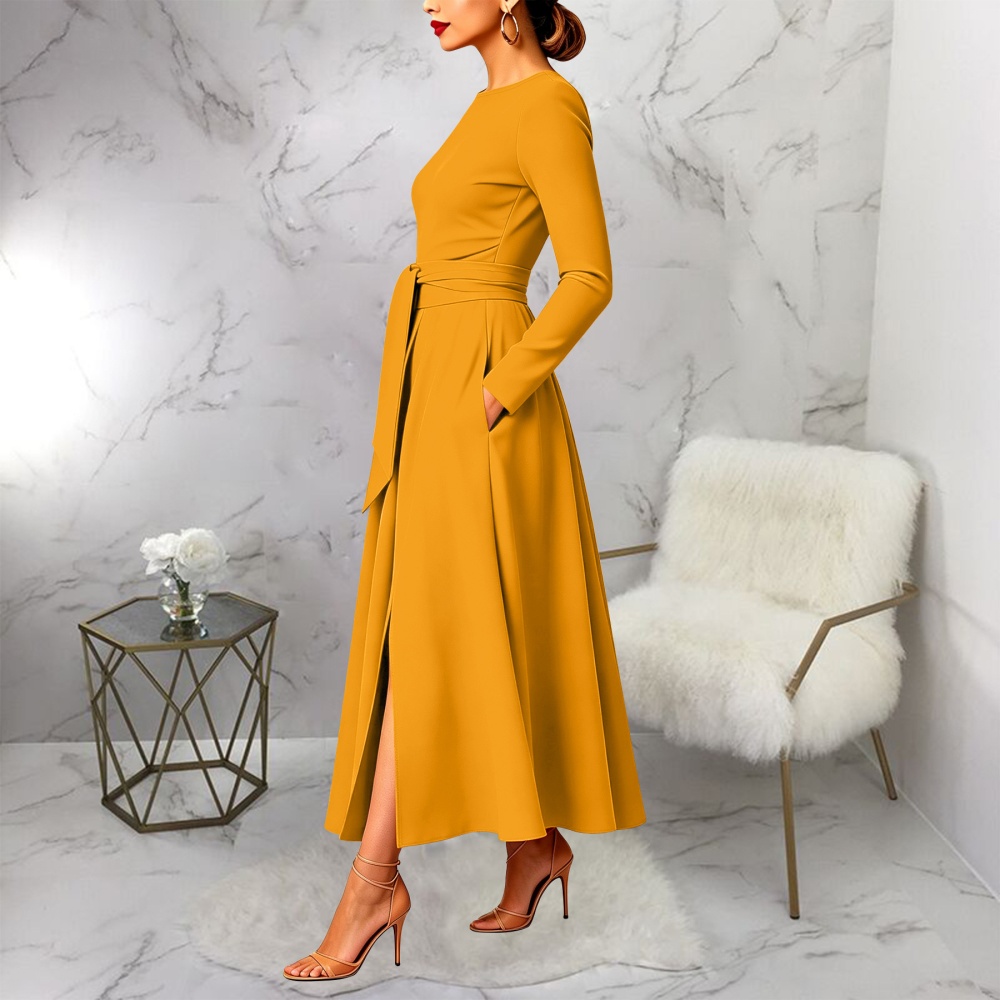 Frenum round neck long dress European style dress