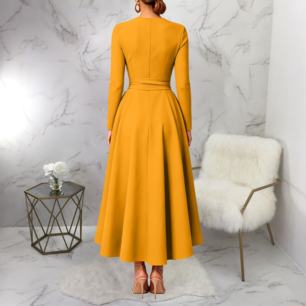 Frenum round neck long dress European style dress
