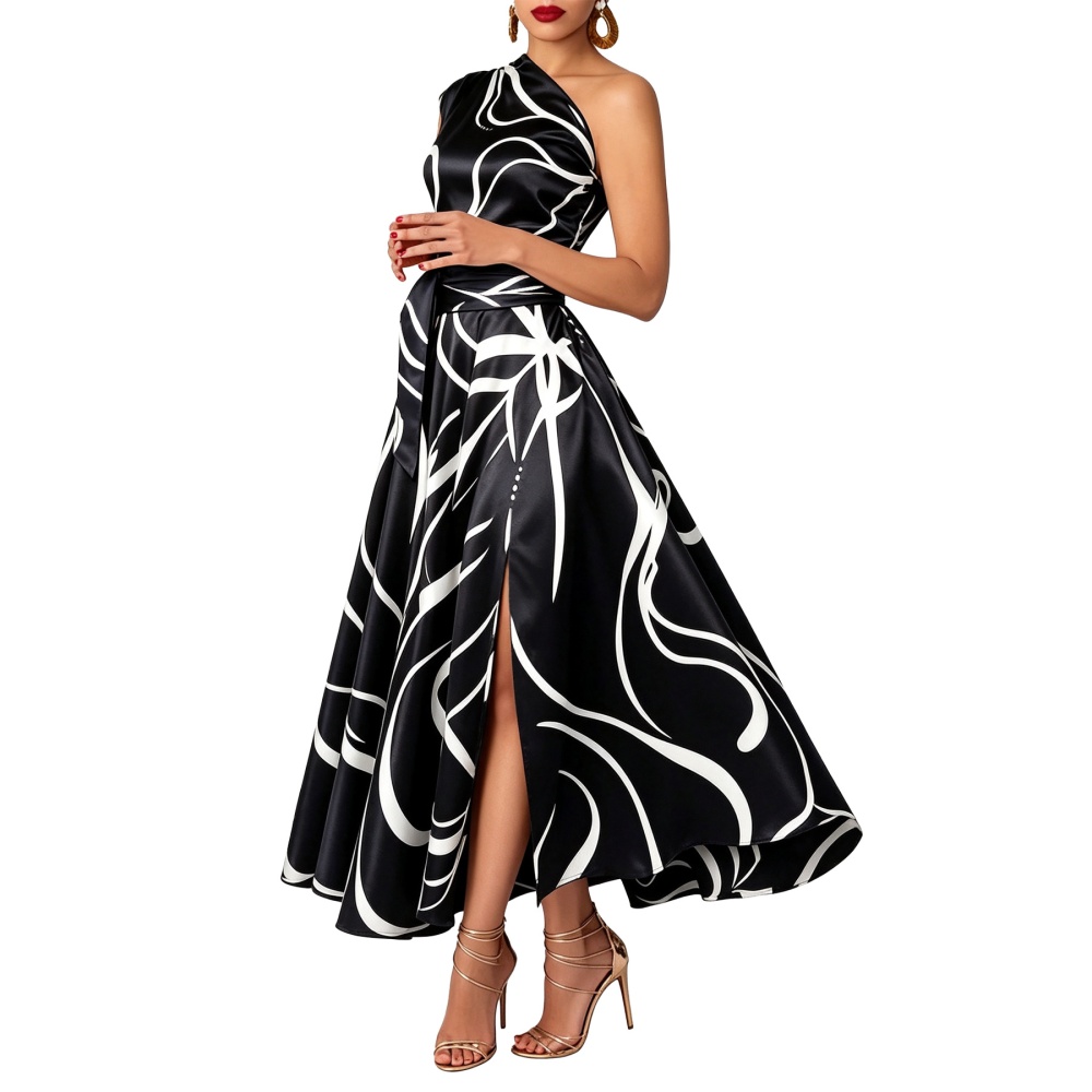 Pocket split long dress printing bandage dress