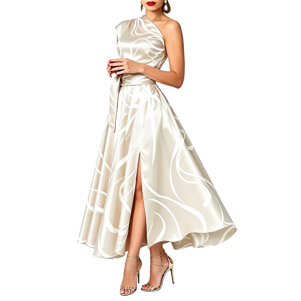 Pocket split long dress printing bandage dress