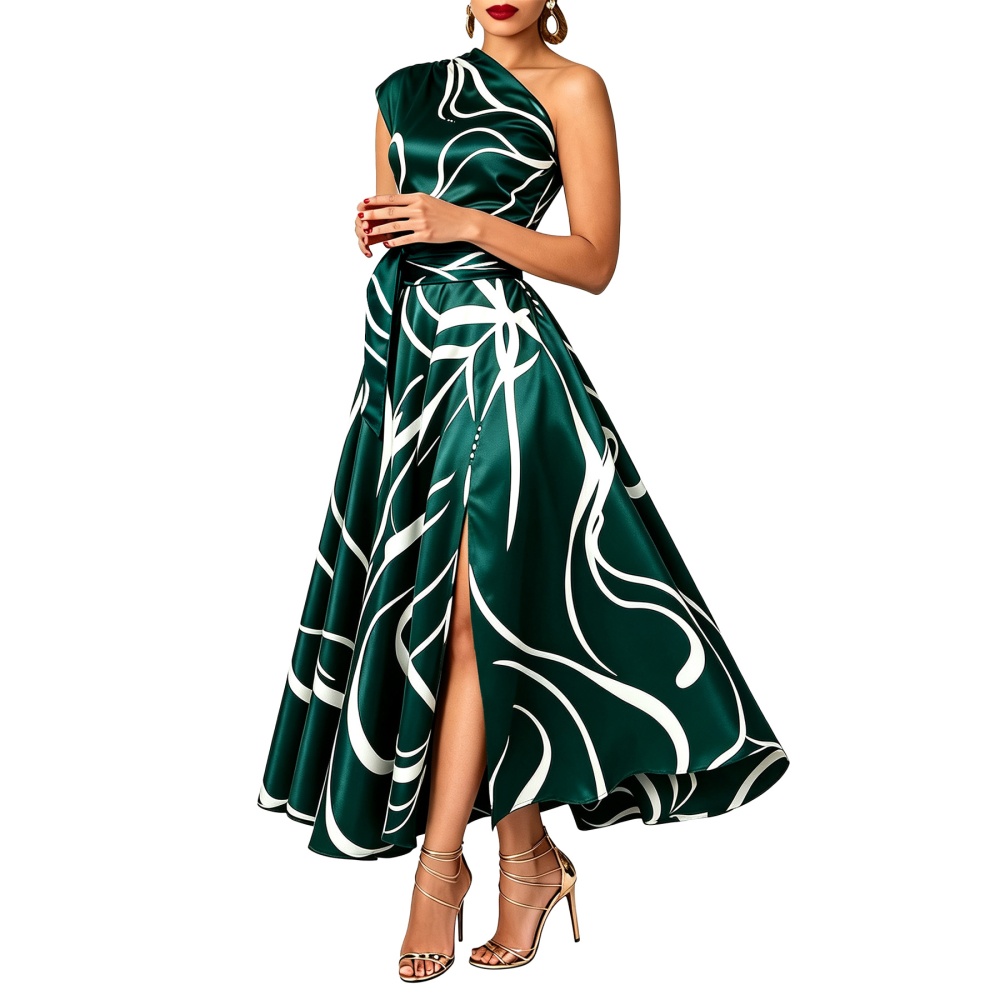 Pocket split long dress printing bandage dress