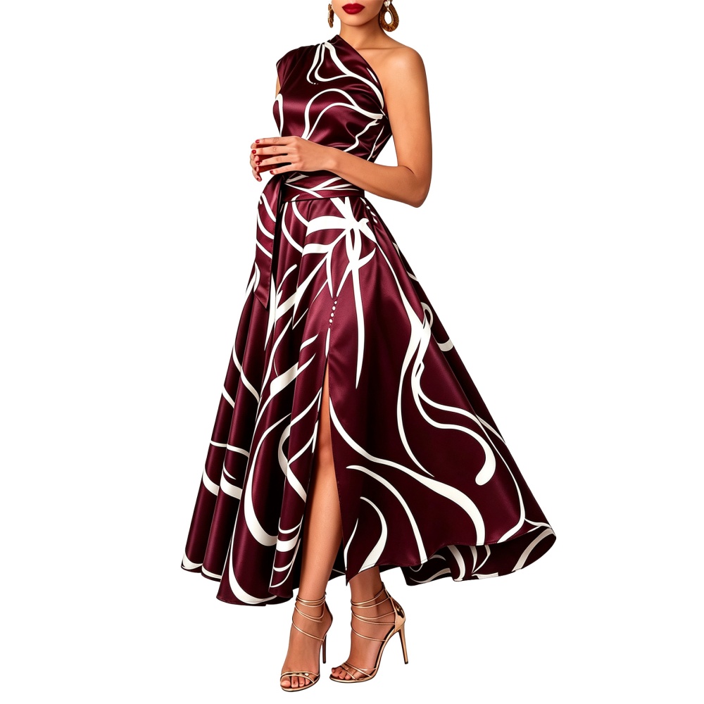 Pocket split long dress printing bandage dress