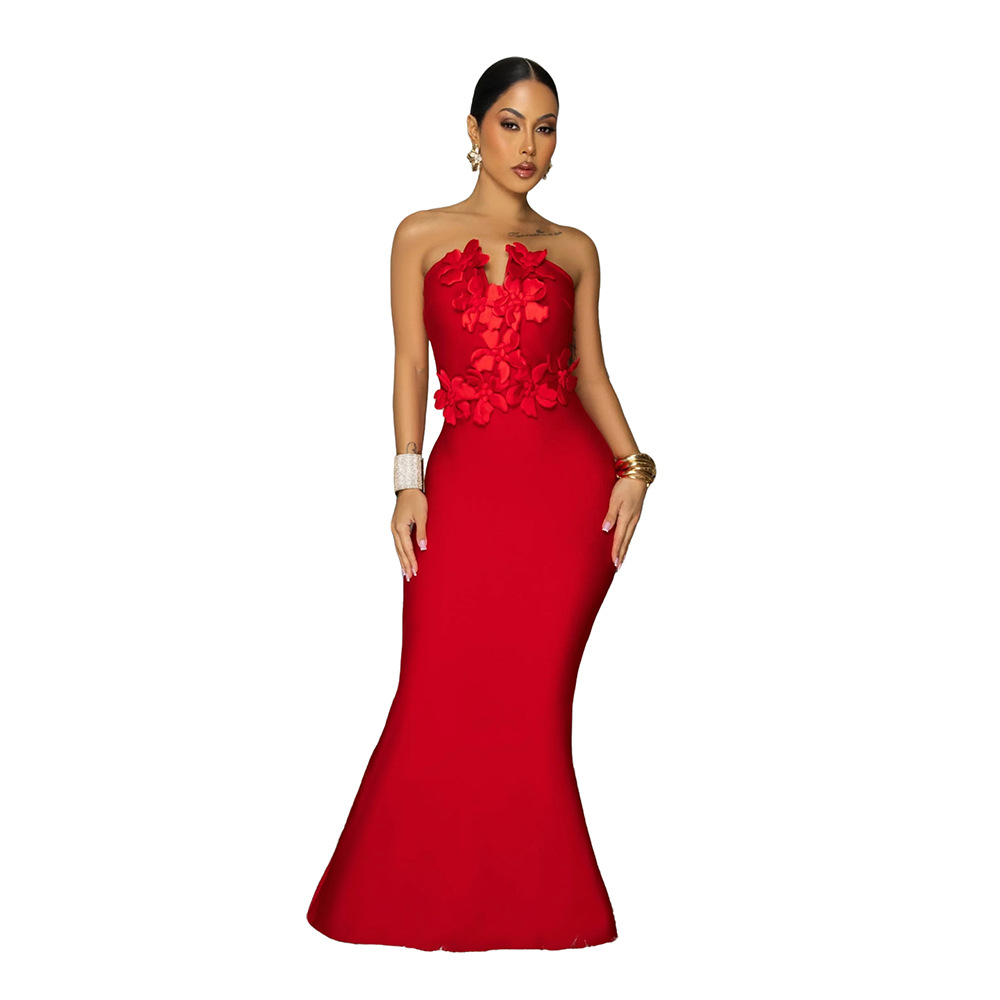 Stereoscopic fashion banquet flowers formal dress for women