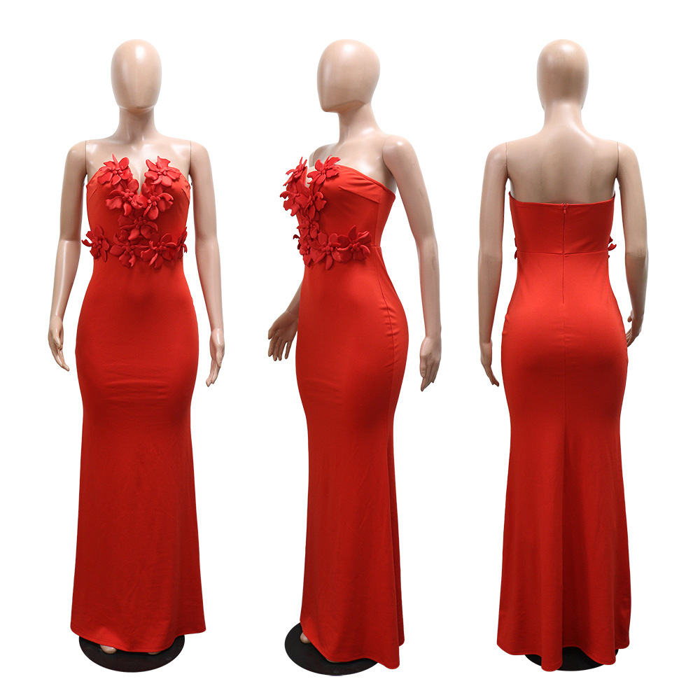 Stereoscopic fashion banquet flowers formal dress for women