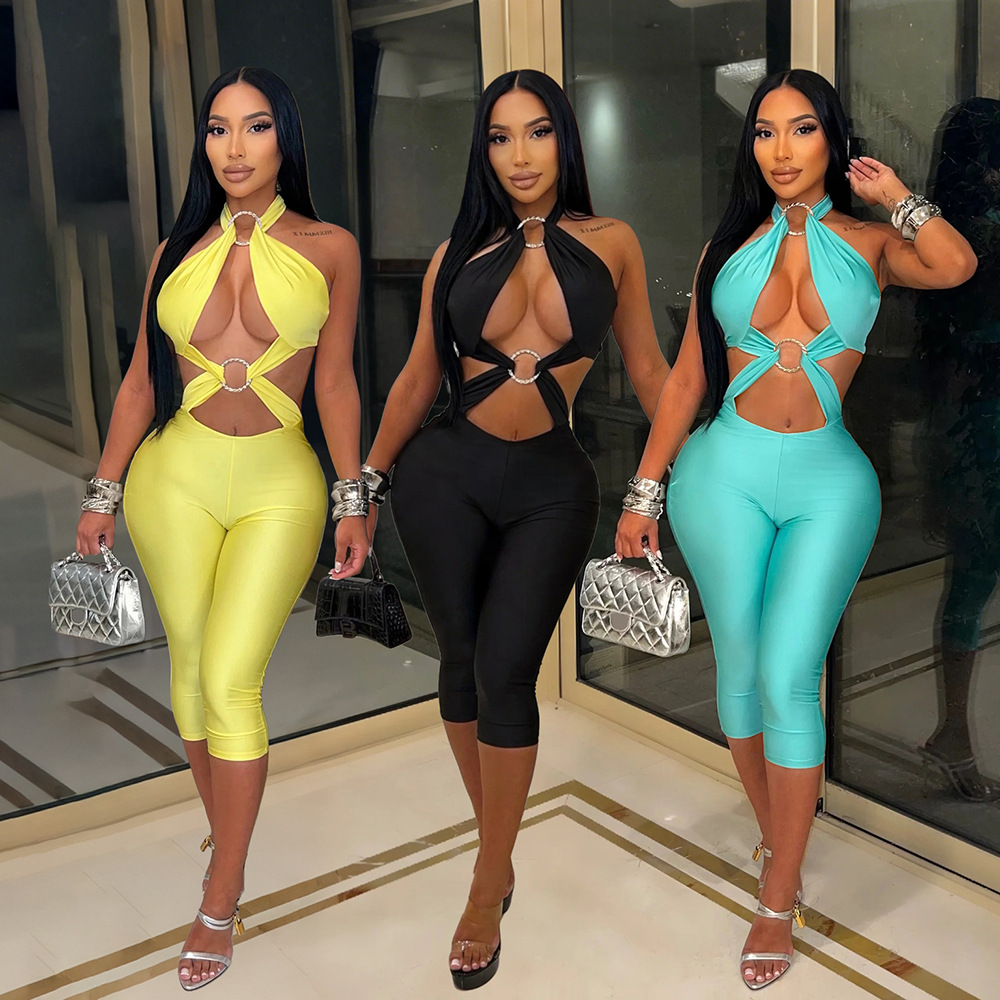 Pure halter jumpsuit fashion five pants for women