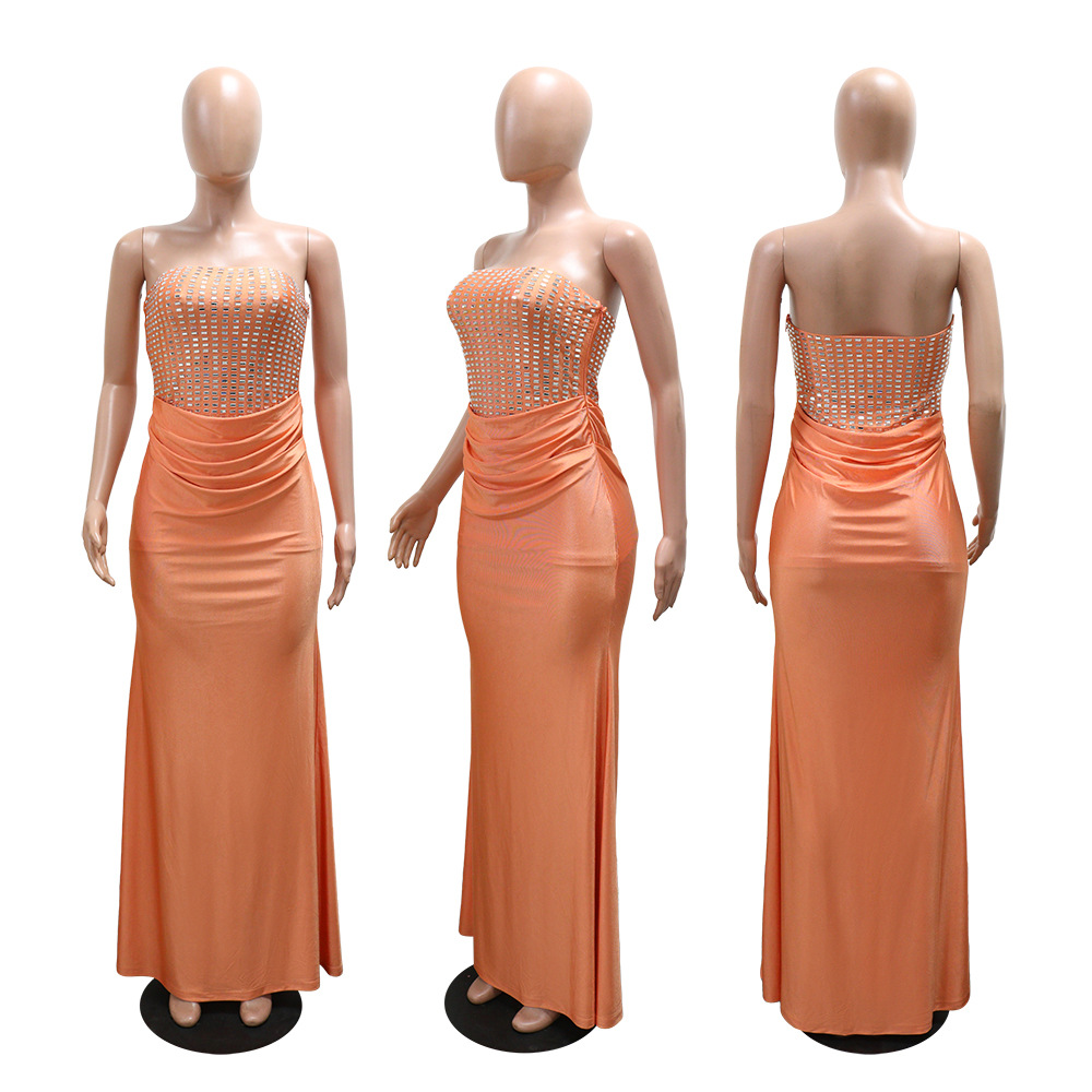 Strapless long dress wrapped chest evening dress