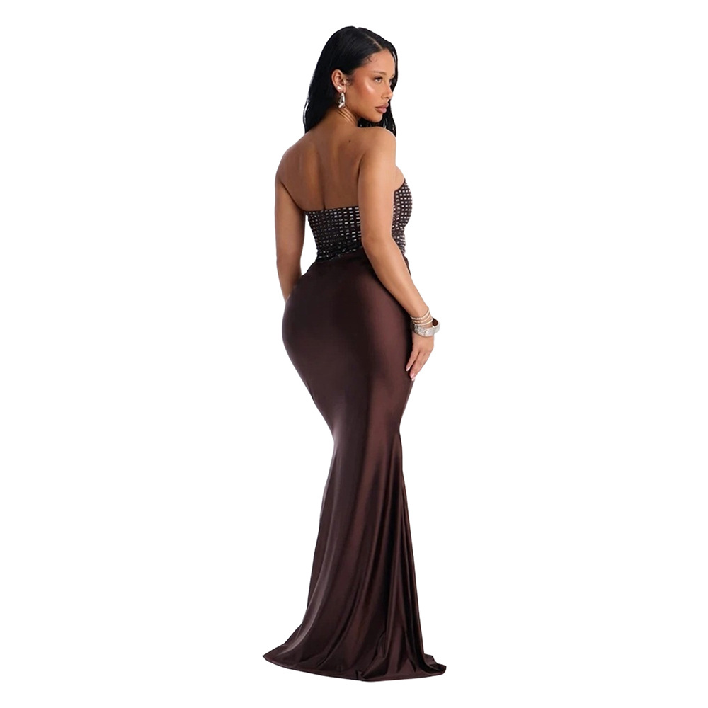 Strapless long dress wrapped chest evening dress