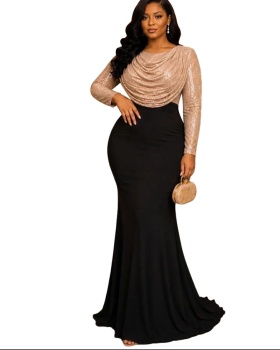Sequins long sleeve package hip dress for women