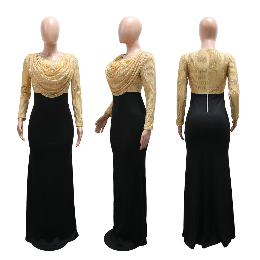 Sequins long sleeve package hip dress for women