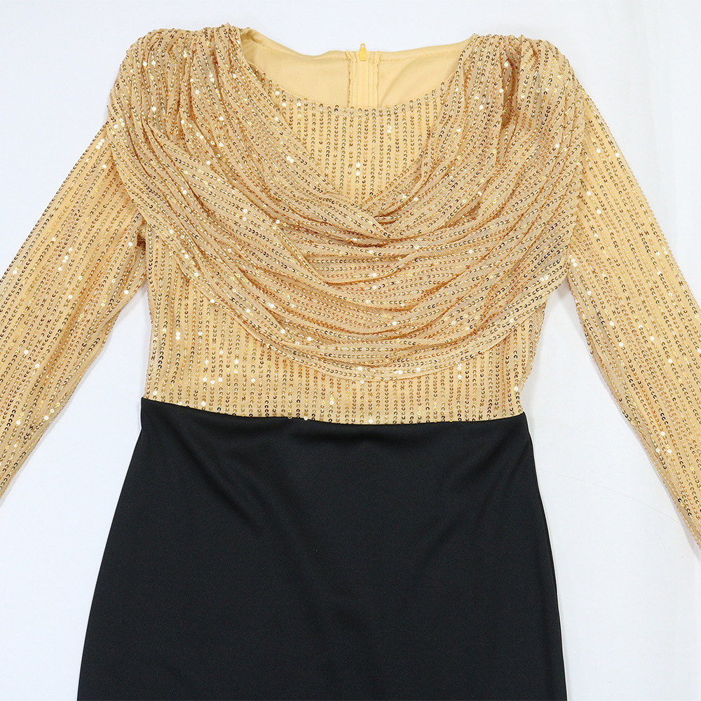 Sequins long sleeve package hip dress for women