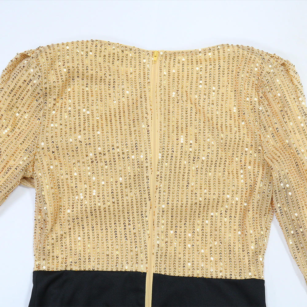 Sequins long sleeve package hip dress for women