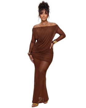 Flat shoulder dress European style long dress for women
