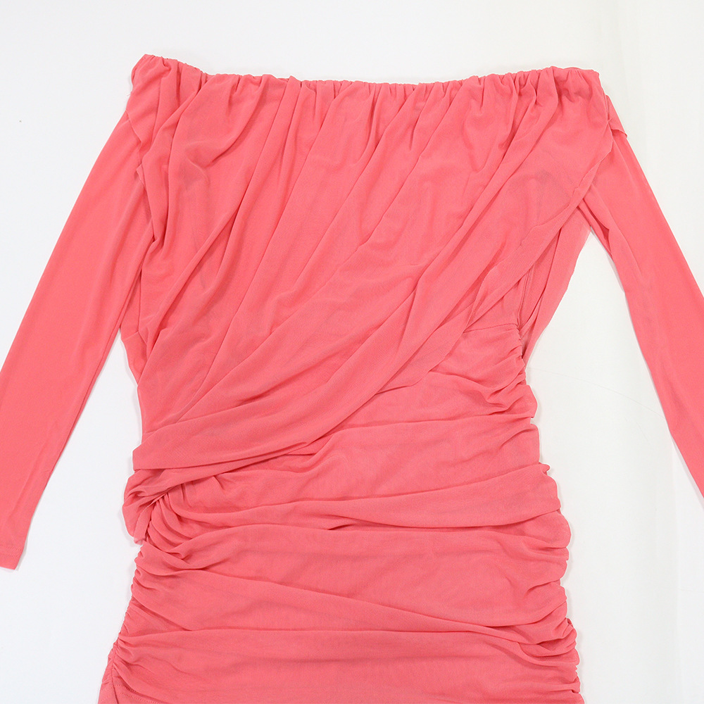 Flat shoulder dress European style long dress for women