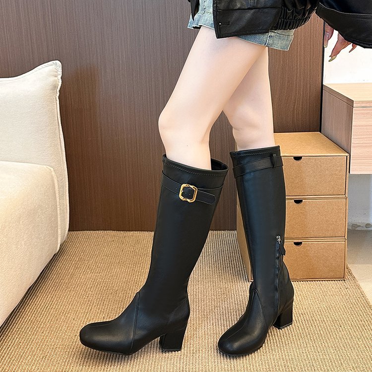 Side zipper lady boots middle-heel thigh boots for women