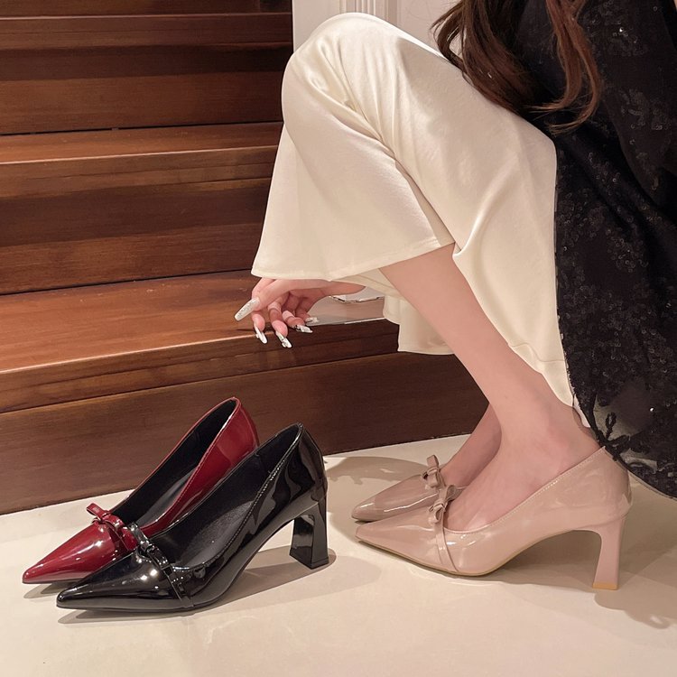 Spring and autumn shoes thick high-heeled shoes