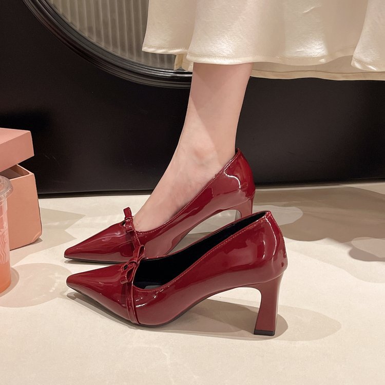Spring and autumn shoes thick high-heeled shoes