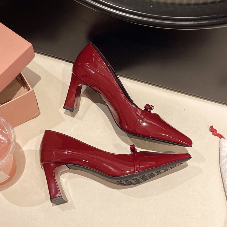 Spring and autumn shoes thick high-heeled shoes