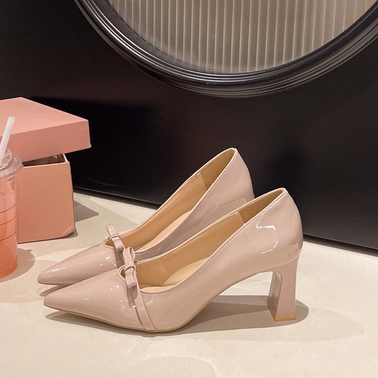 Spring and autumn shoes thick high-heeled shoes