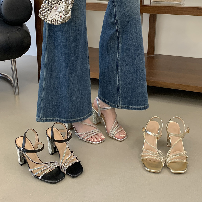 Thick fashion rhinestone sexy summer sandals for women