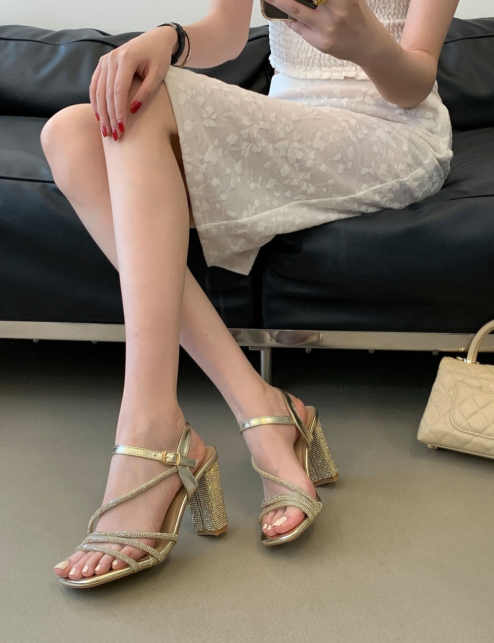 Thick fashion rhinestone sexy summer sandals for women