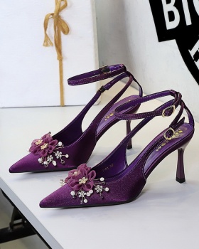 France style flowers shoes satin high-heeled shoes