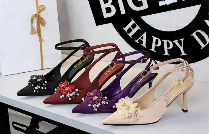 France style flowers shoes satin high-heeled shoes